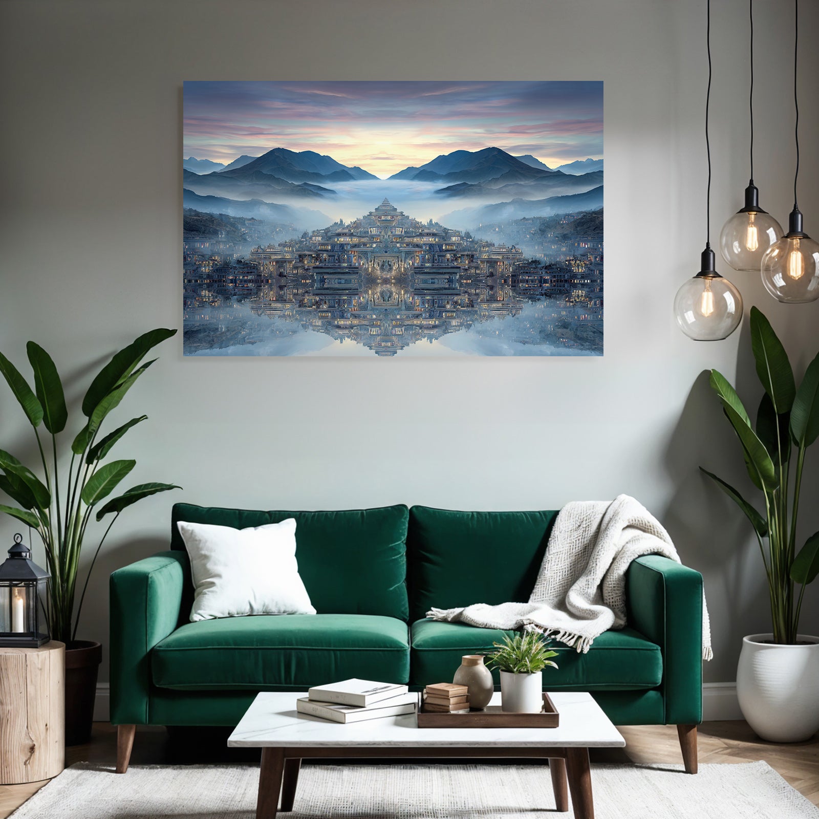 Surreale Landschaft Traumhafte Mit Spiegelung Dämmerungsstimmung