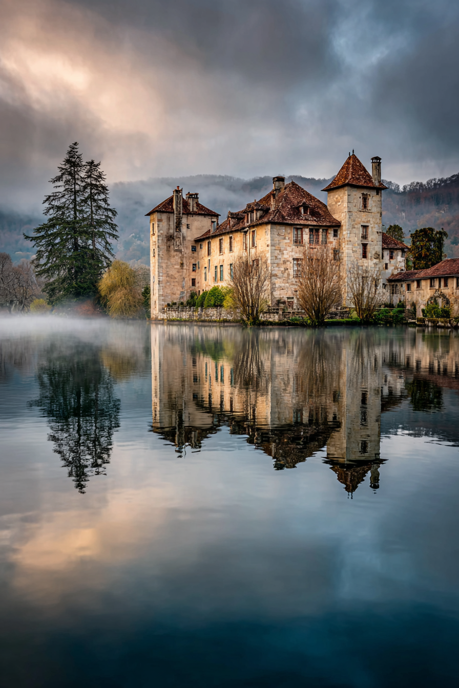 Burg Am Wasser Reflektion Ruhige Landschaft | Scloesser und Burgen | Architektur
