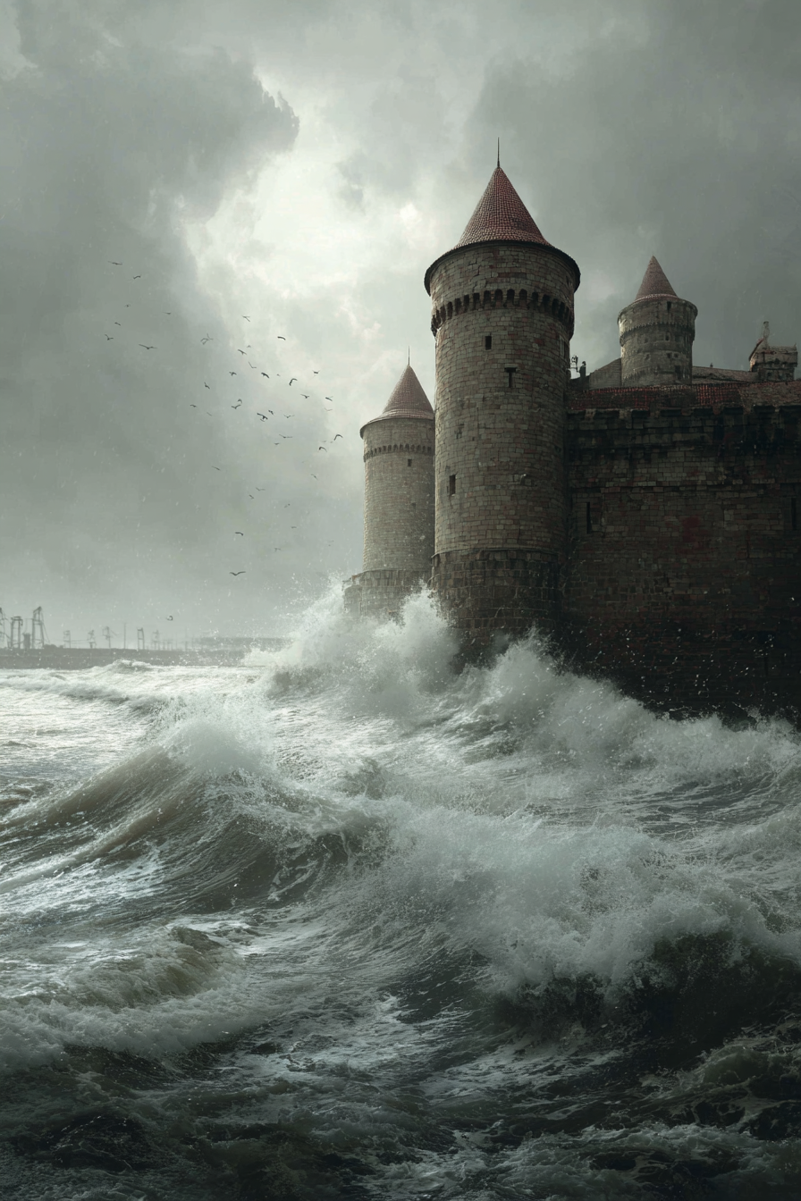 Burg Und Sturmische Meerewellen Overcast Himmel | Scloesser und Burgen | Architektur