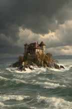 Einsame Burg Felseninsel Sturmwetter Mystery Abenteür | Scloesser und Burgen | Architektur