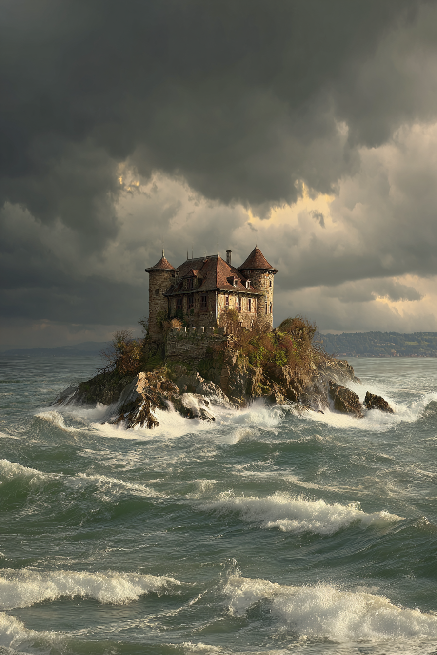Einsame Burg Felseninsel Sturmwetter Mystery Abenteür | Scloesser und Burgen | Architektur