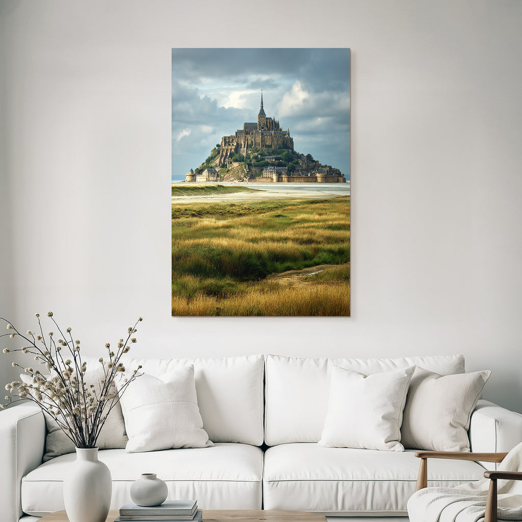 Historic Abbey on Island Surrounded by Green Areas and Moors