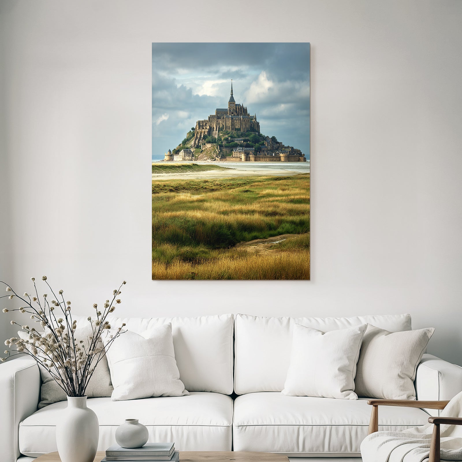 Historic Abbey on Island Surrounded by Green Areas and Moors