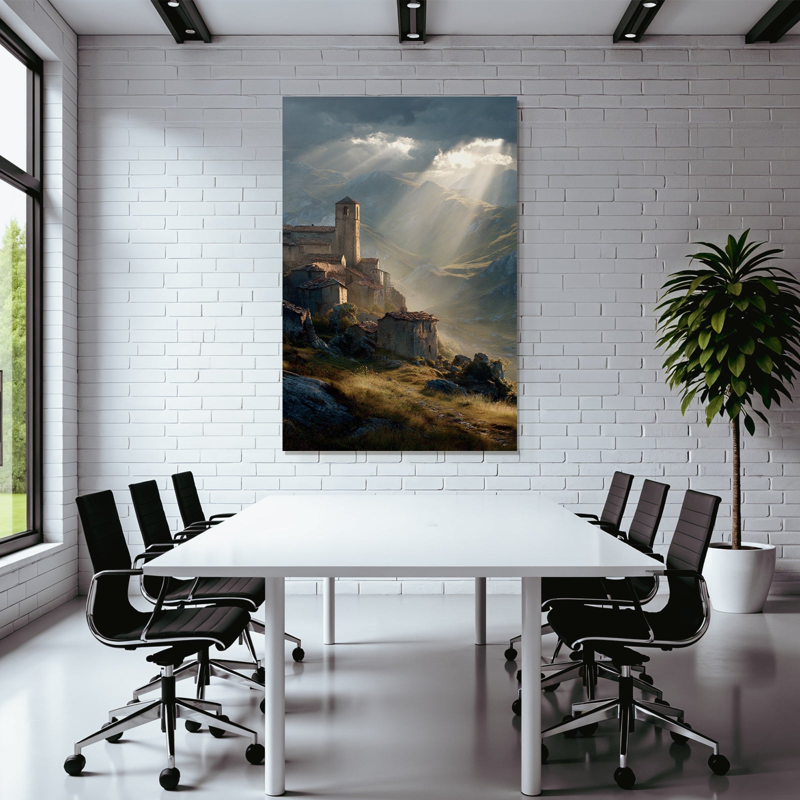 Picturesque landscape Old village Castle Background Mountains Tranquility