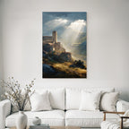 Picturesque landscape Old village Castle Background Mountains Tranquility