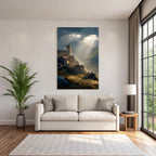 Picturesque landscape Old village Castle Background Mountains Tranquility