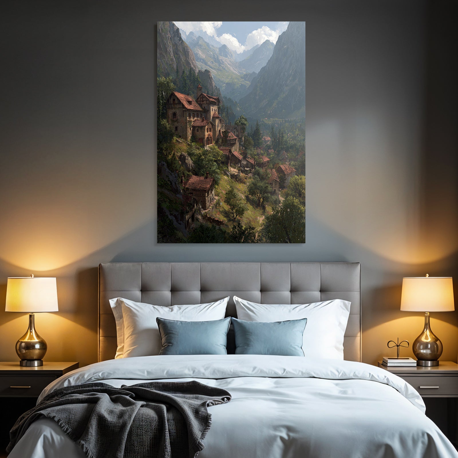 Picturesque landscape Mountain Village Stone buildings Terracotta roofs