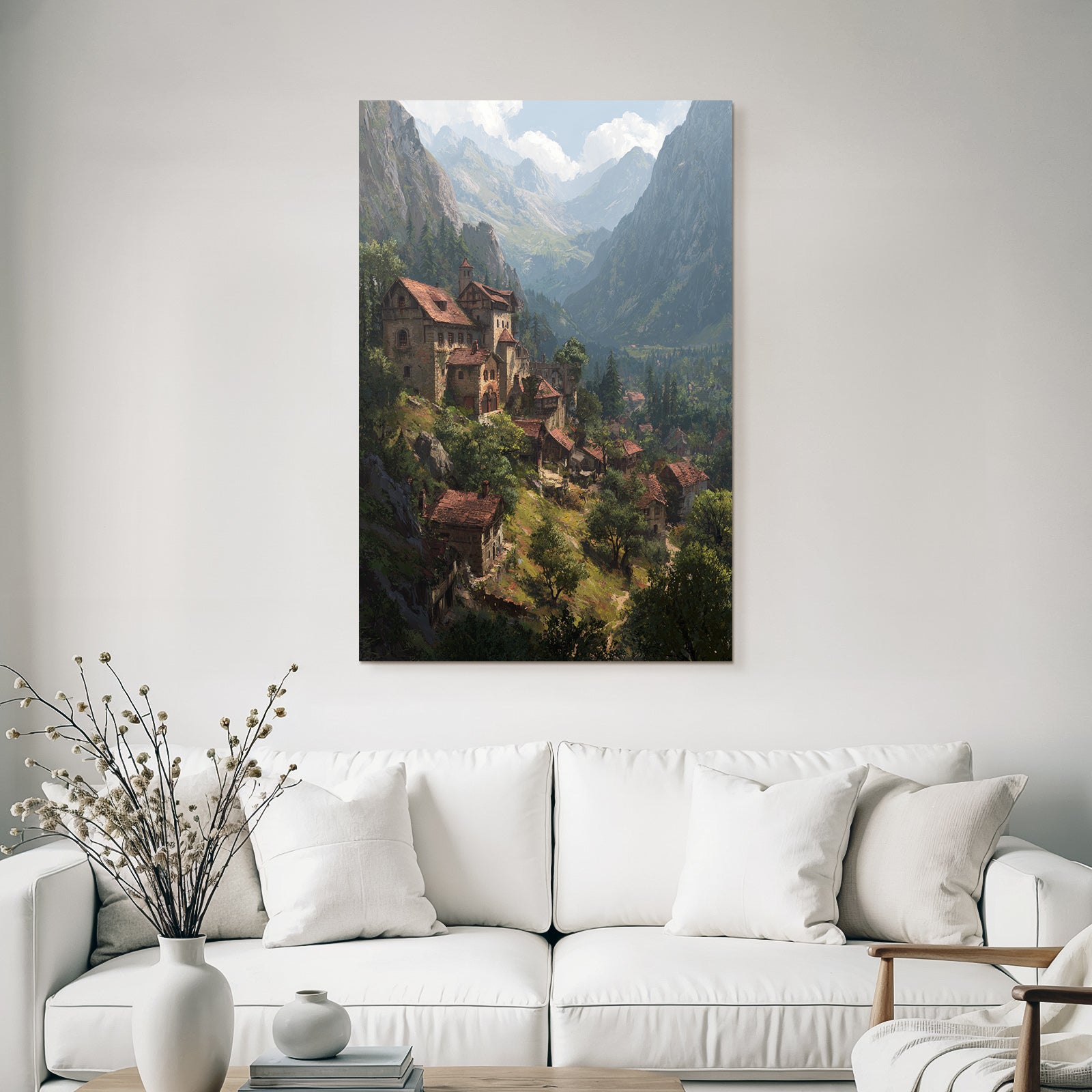 Picturesque landscape Mountain Village Stone buildings Terracotta roofs
