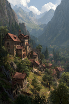 Malerische Landschaft Mountain Village Steingebäude Terrakotta Dächer | Scloesser und Burgen | Architektur