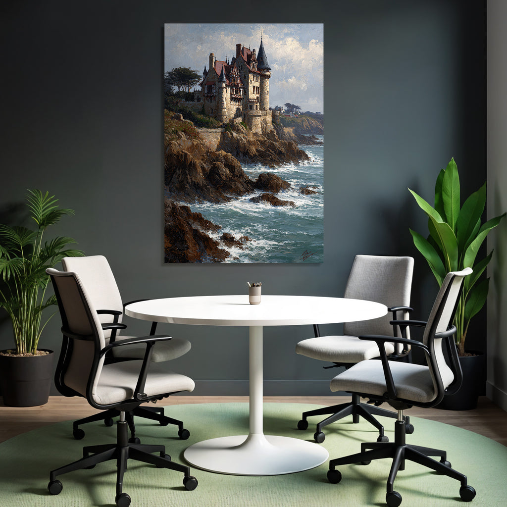 Picturesque castle on rocks above the ocean
