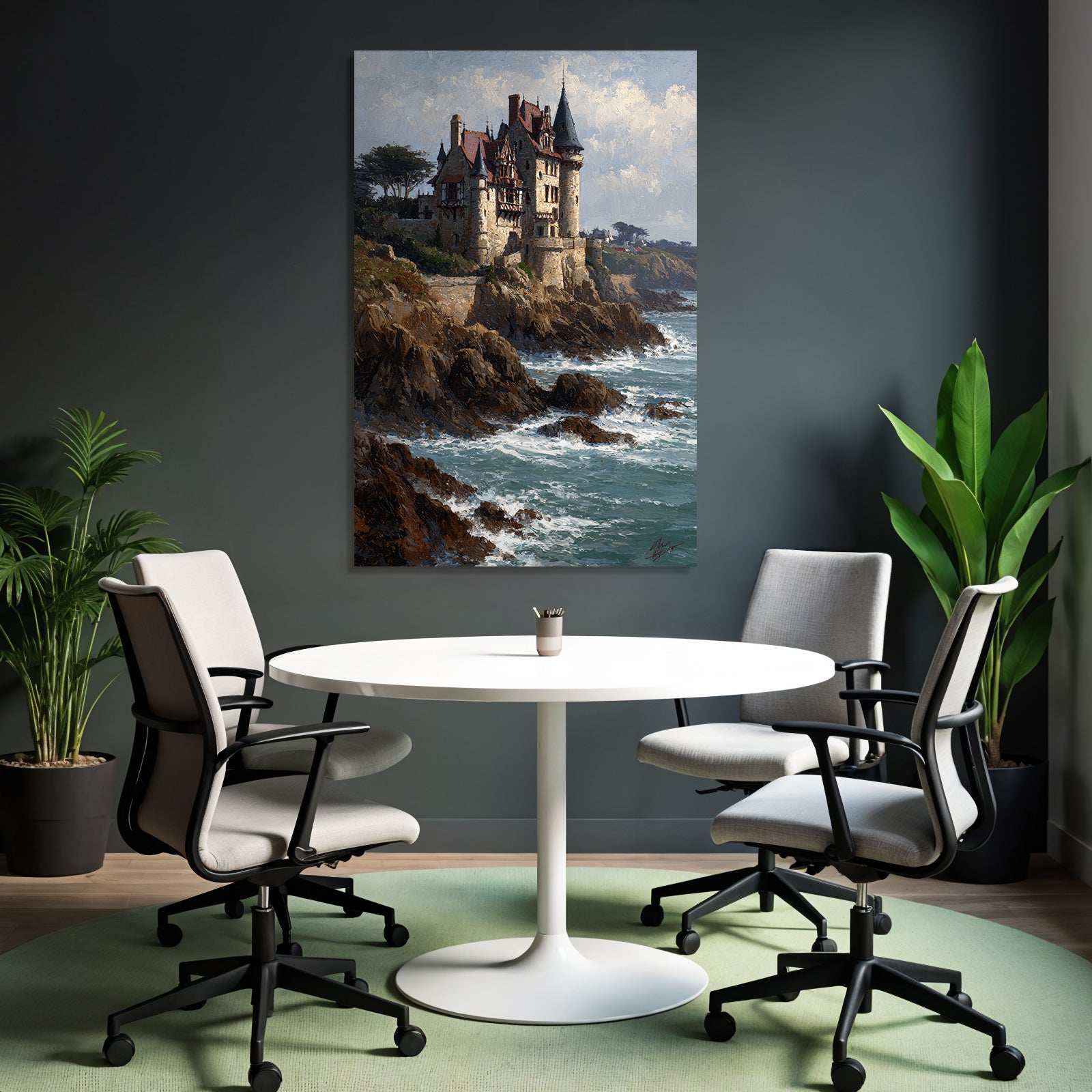 Picturesque castle on rocks above the ocean