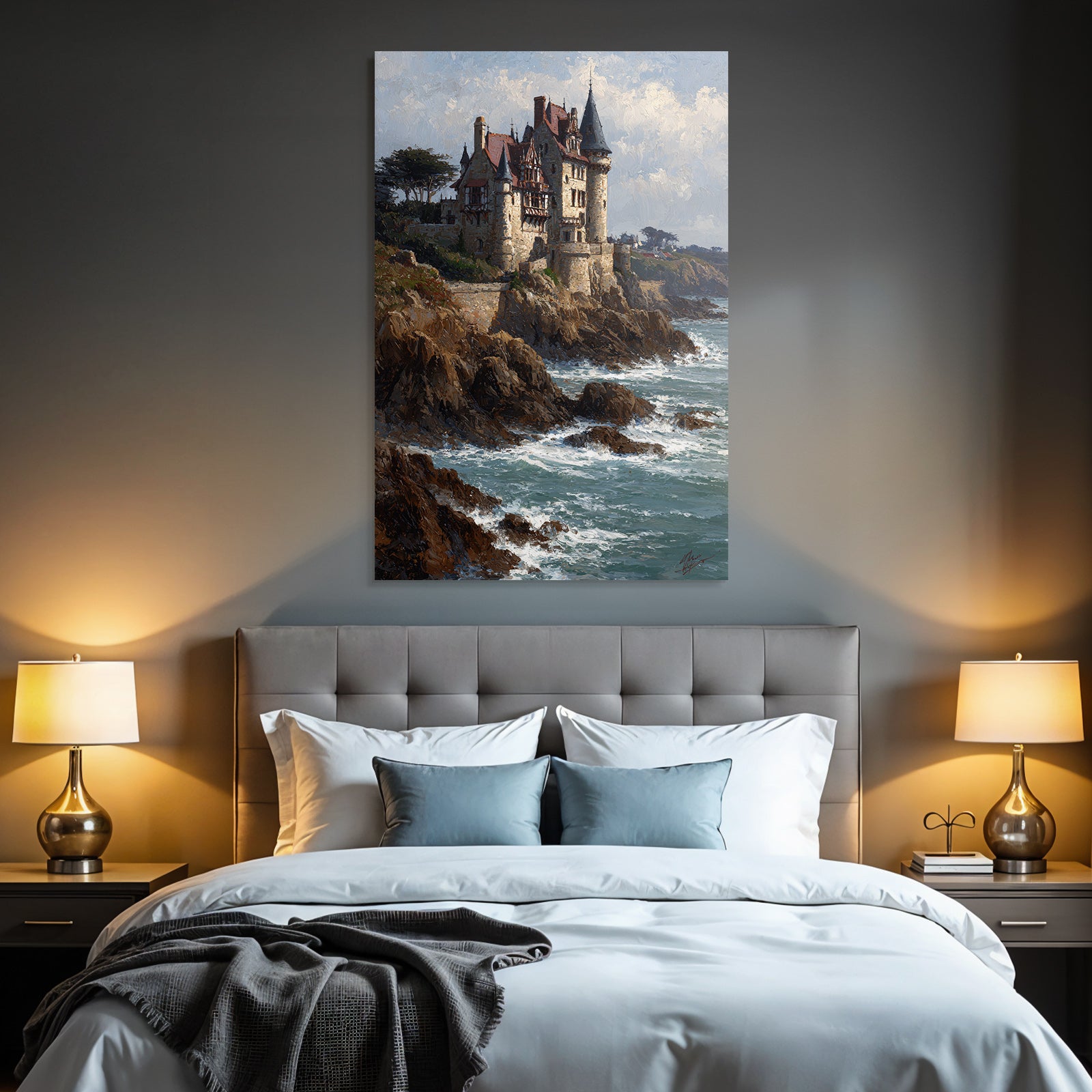 Picturesque castle on rocks above the ocean
