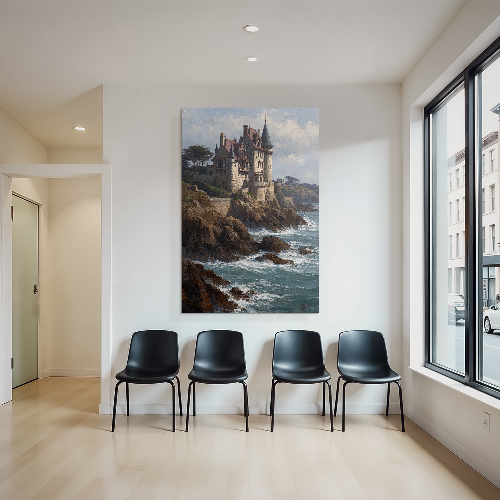 Picturesque castle on rocks above the ocean