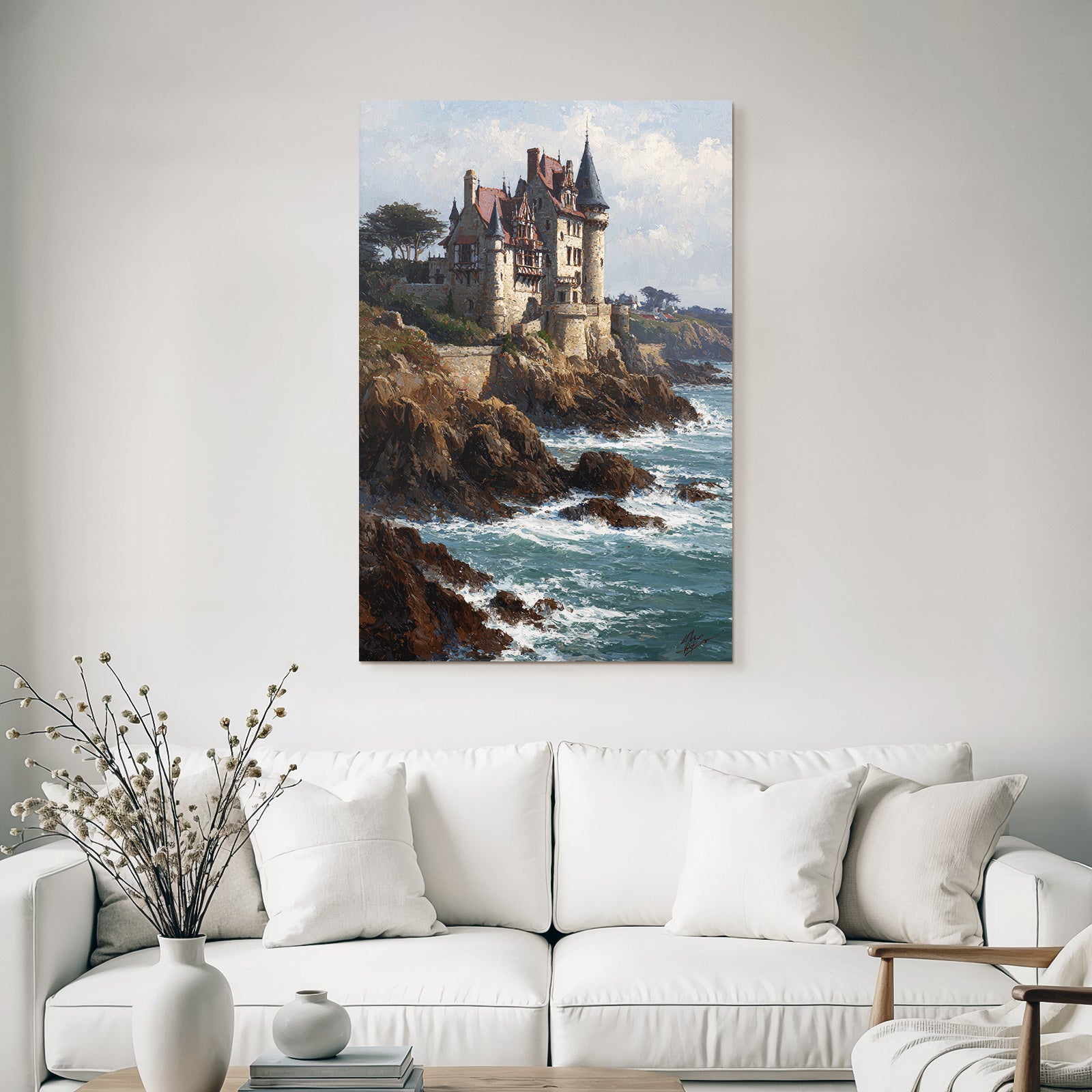 Picturesque castle on rocks above the ocean