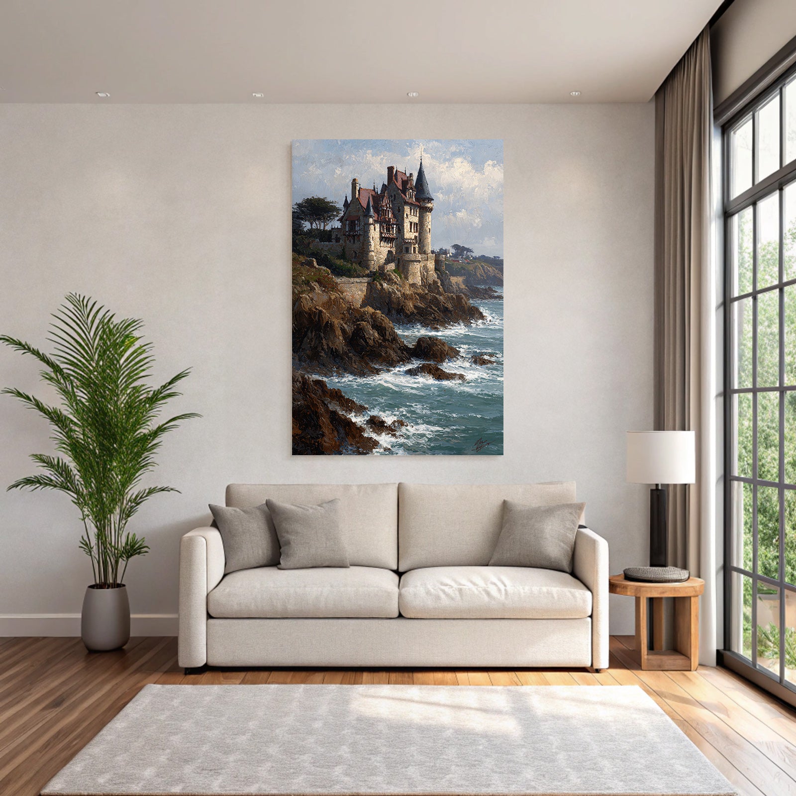 Picturesque castle on rocks above the ocean
