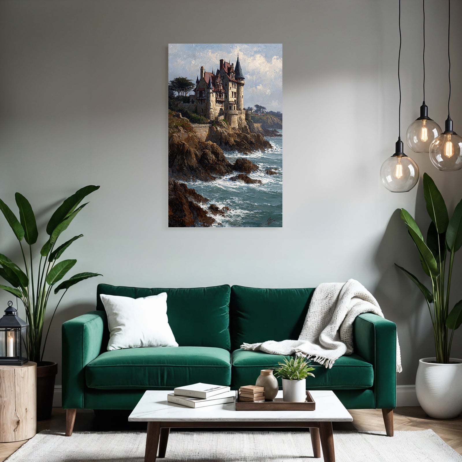 Picturesque castle on rocks above the ocean