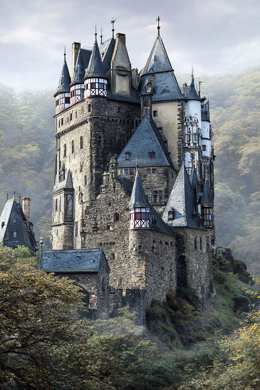 Malerisches Schloss Mit Spitzen Umgeben Von Grünem Landschaft | Scloesser und Burgen | Architektur