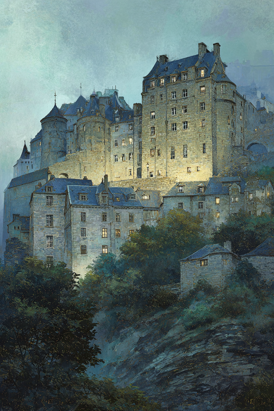 Mittelalterliche Burg Mit Dunklen Dächer Und Beleuchteten Fenstern | Scloesser und Burgen | Architektur