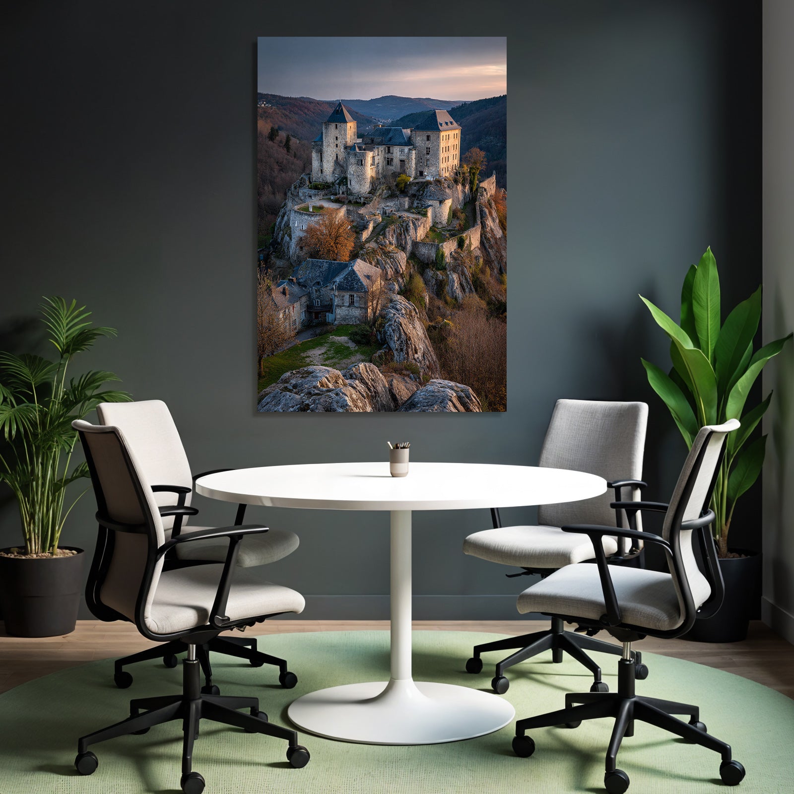 Medieval Castle on Rock at Dusk