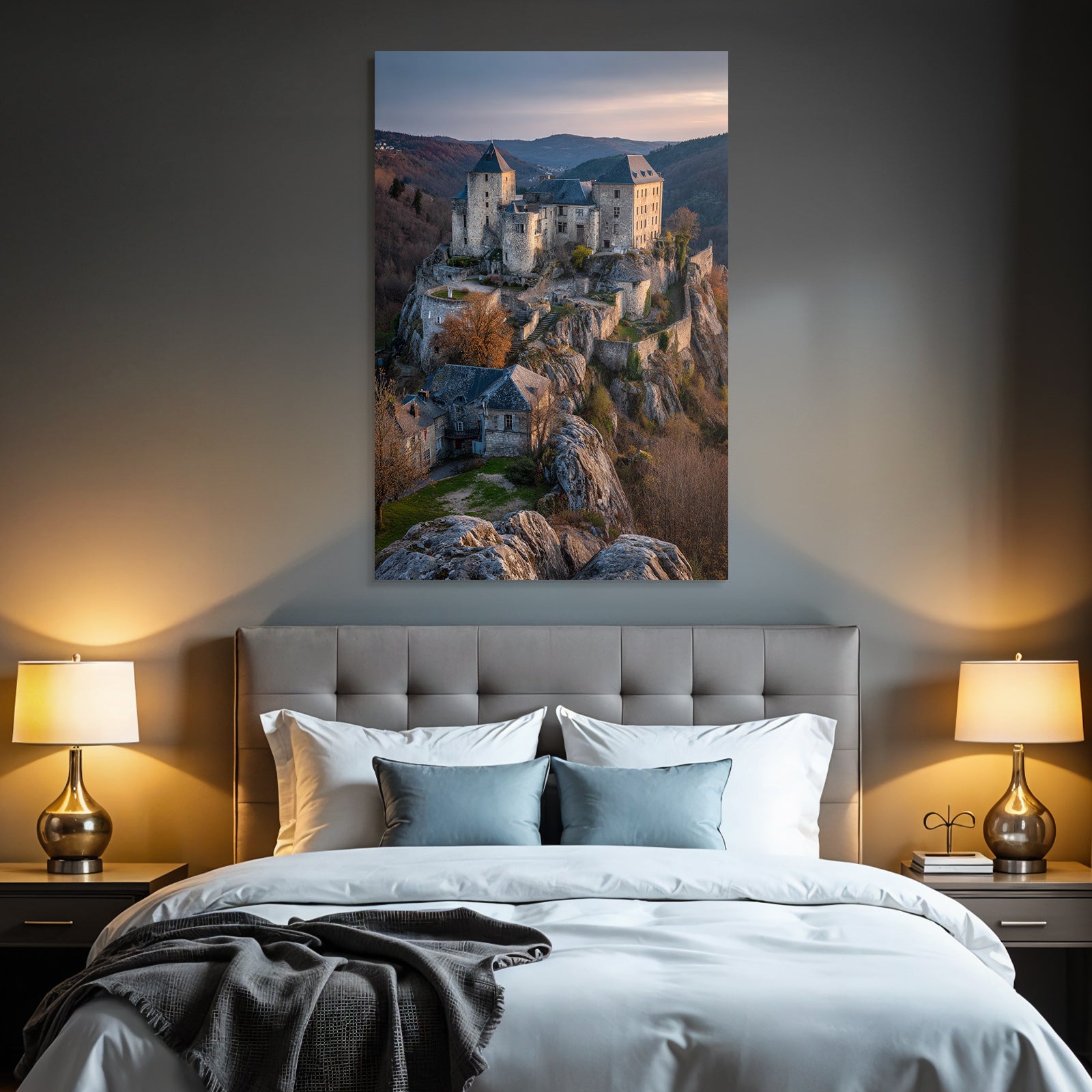 Medieval Castle on Rock at Dusk