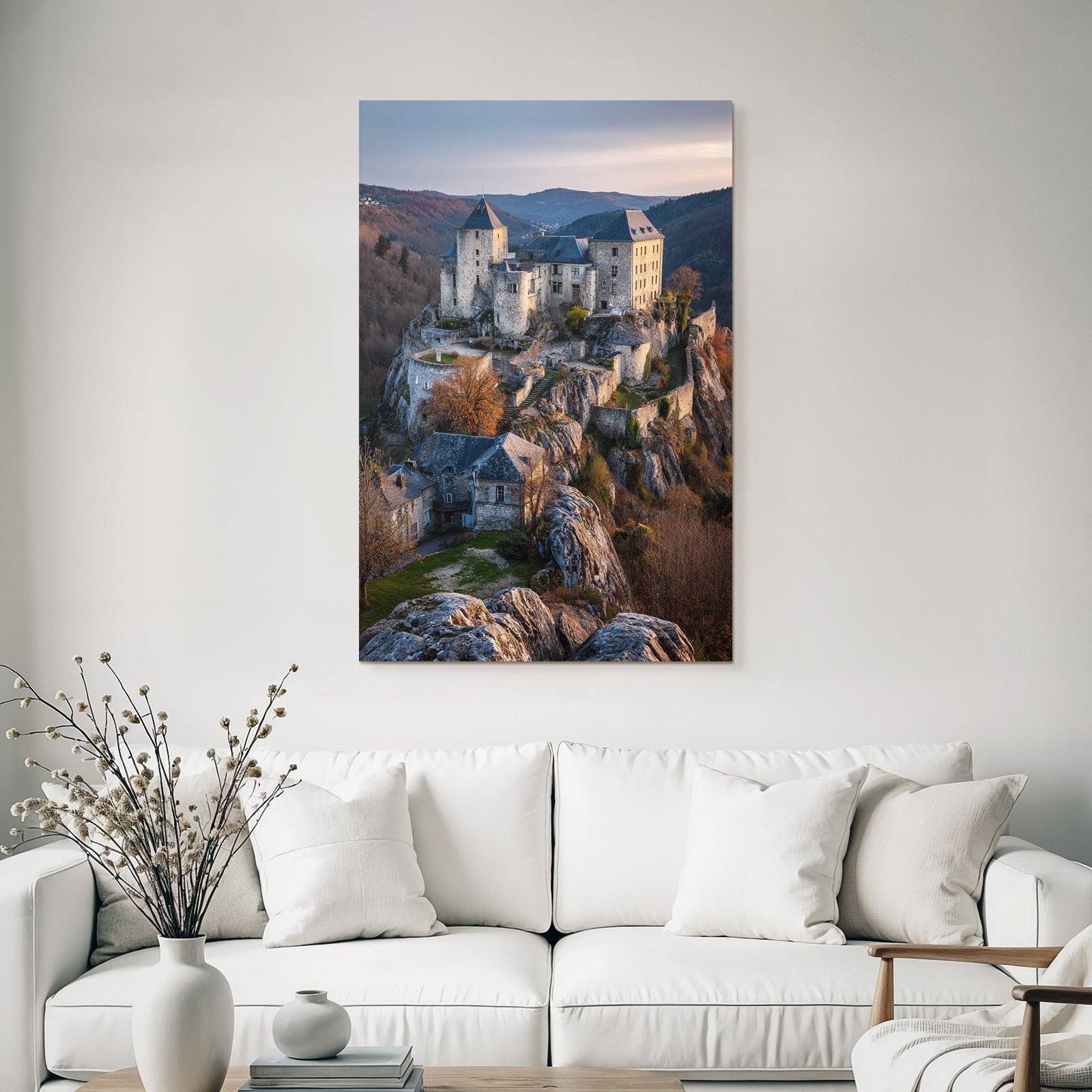 Medieval Castle on Rock at Dusk