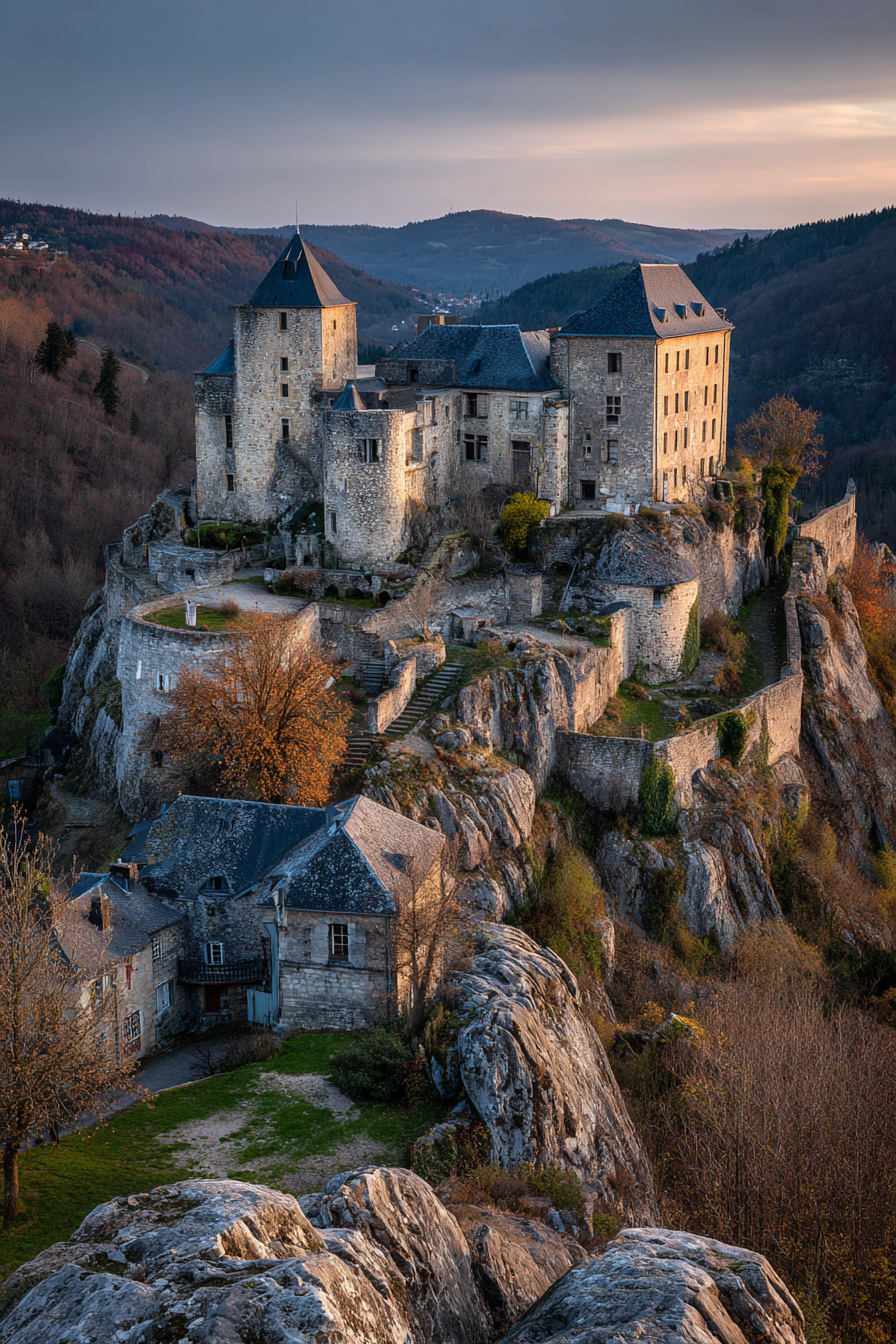 Mittelalterliches Schloss Auf Felsen Bei Dämmerung | Scloesser und Burgen | Architektur