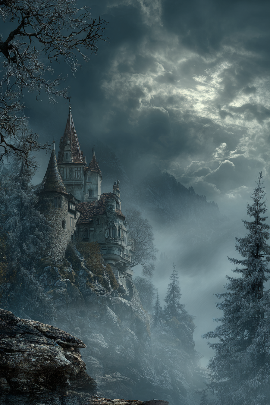 Mystische Landschaft Mit Burg Auf Felsen Mit Nebel Und Frost Deutschland | Scloesser und Burgen | Architektur