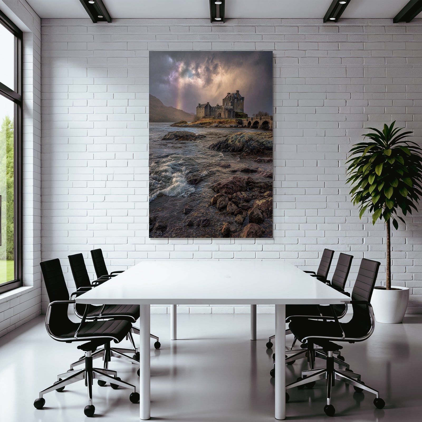 Romantic Castle By The Sea With Rainbow Background