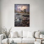 Romantic Castle By The Sea With Rainbow Background