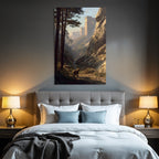 Tranquil Landscape With Animals In Forest With Castle Wall In Background Dawndusk