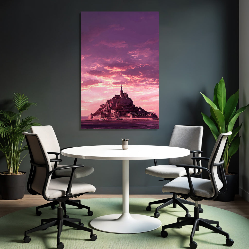 Dreamy castle on an island with dramatic skies
