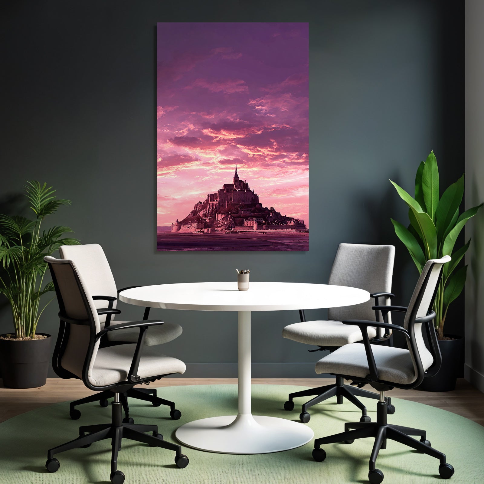 Dreamy castle on an island with dramatic skies