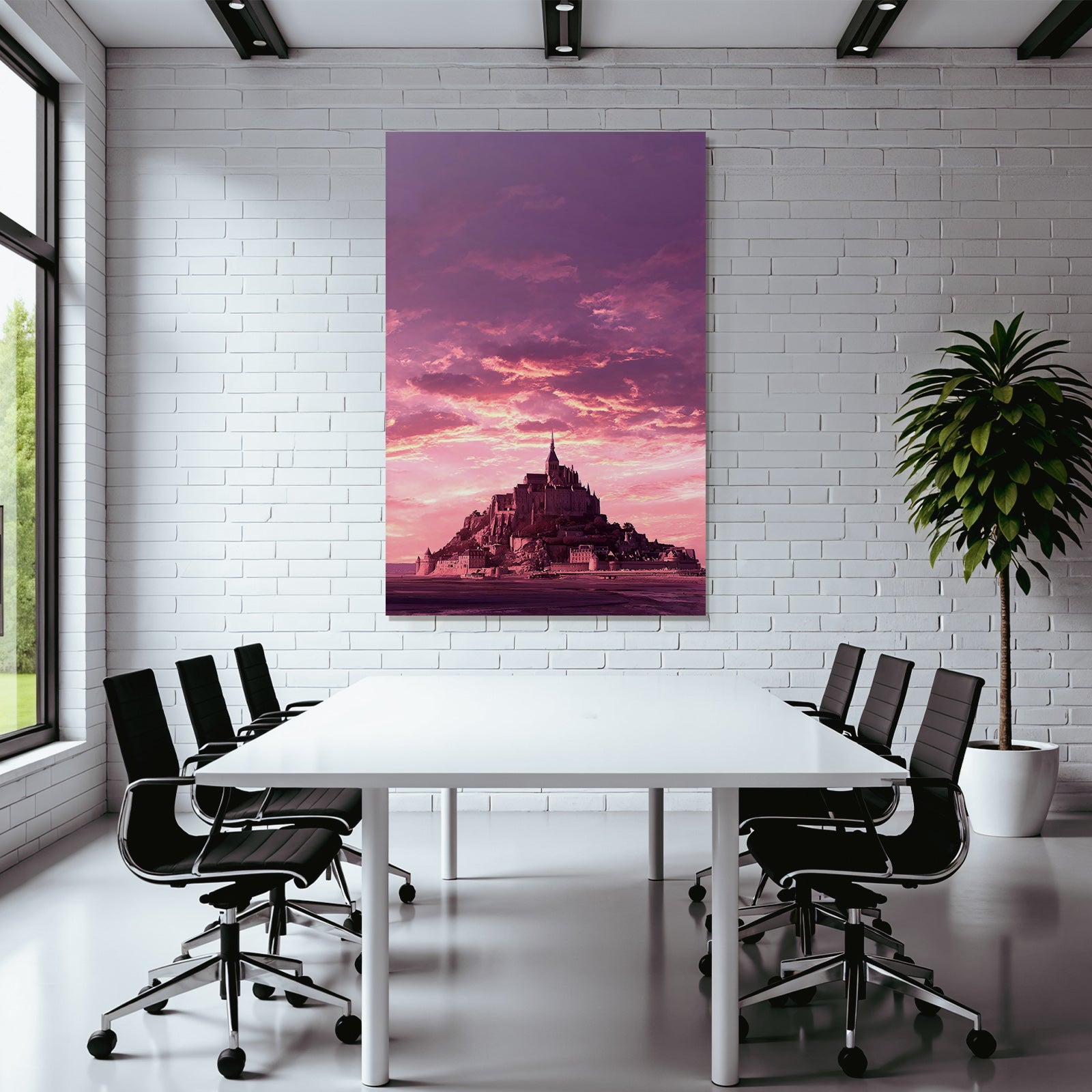 Dreamy castle on an island with dramatic skies