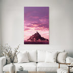 Dreamy castle on an island with dramatic skies