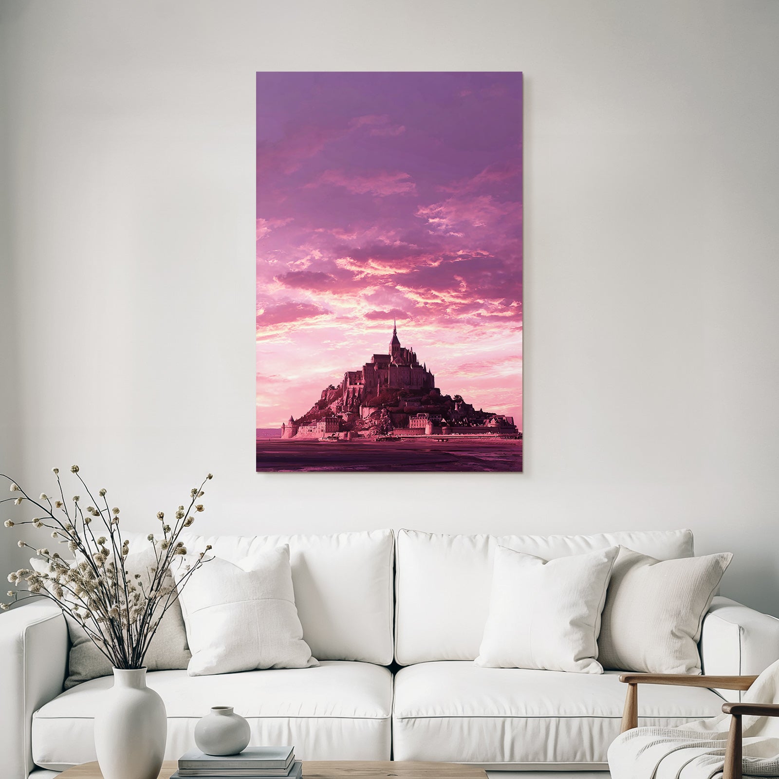 Dreamy castle on an island with dramatic skies