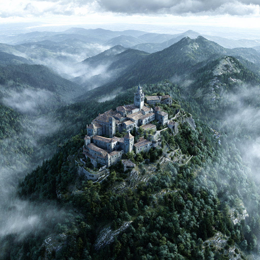 Burg Auf Dem Berg Umgeben Von Wald Und Nebel | Scloesser und Burgen | Architektur