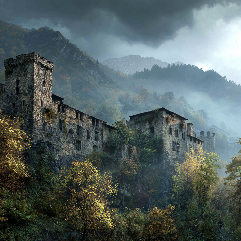 Burg In Den Bergen Mit Nebel Und Herbstlaub | Scloesser und Burgen | Architektur