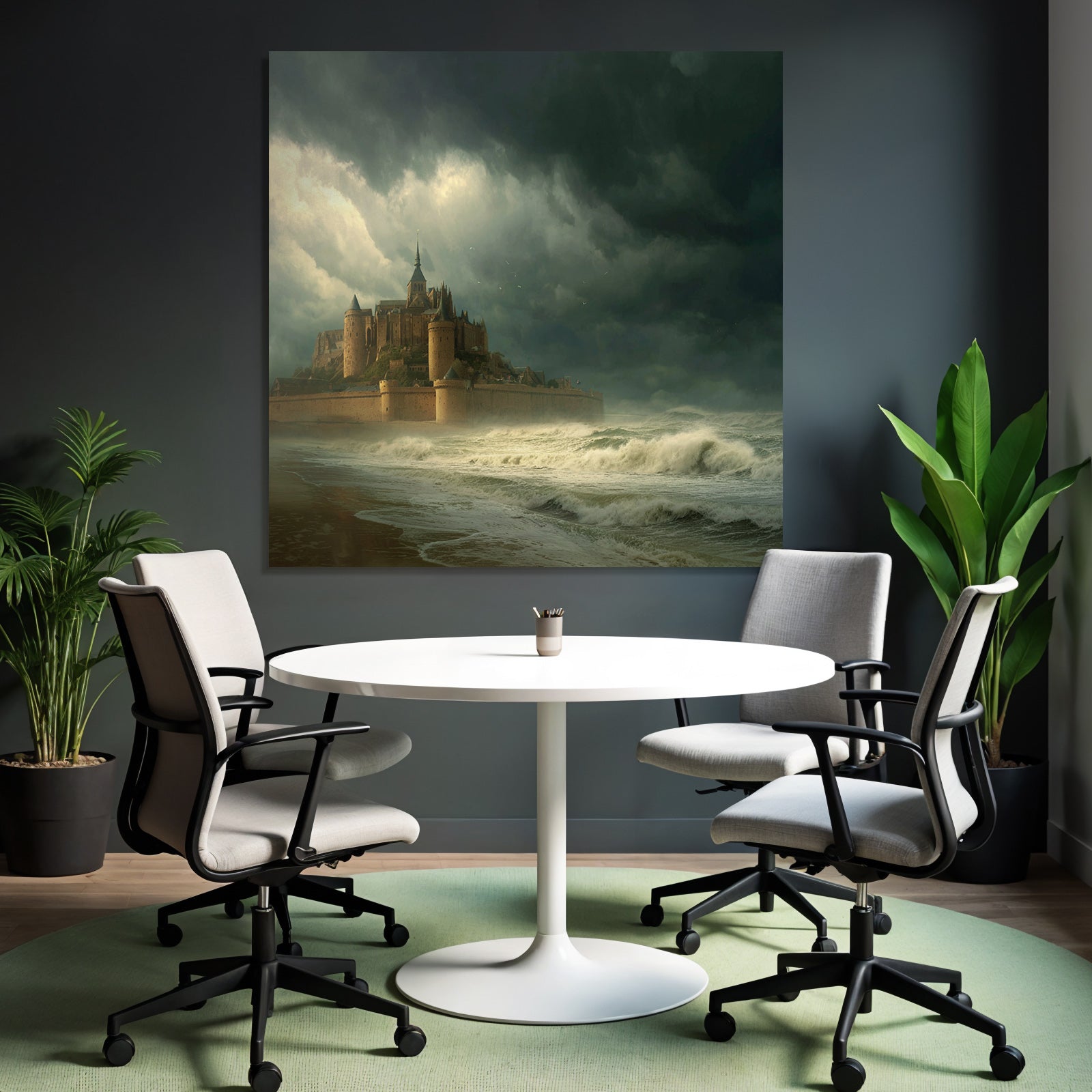 Dramatic Landscape With Castle And Stormy Water