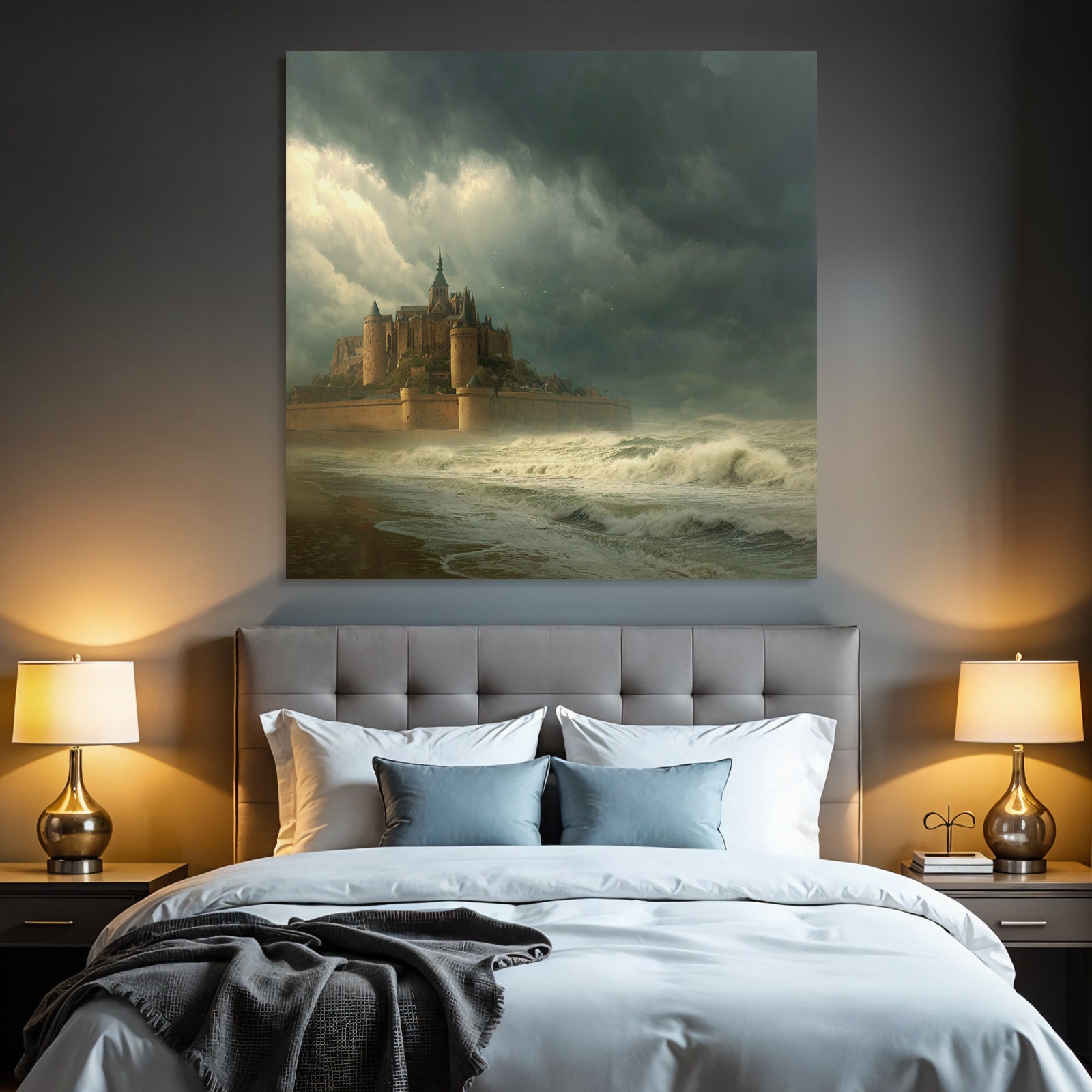 Dramatic Landscape With Castle And Stormy Water