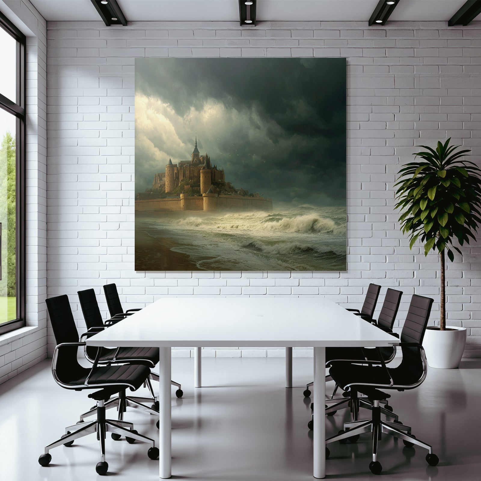 Dramatic Landscape With Castle And Stormy Water