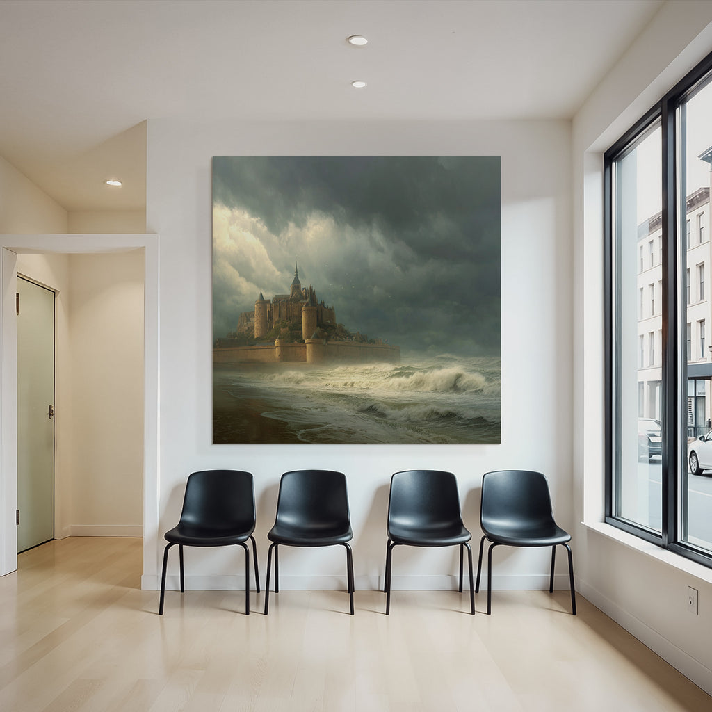Dramatic Landscape With Castle And Stormy Water
