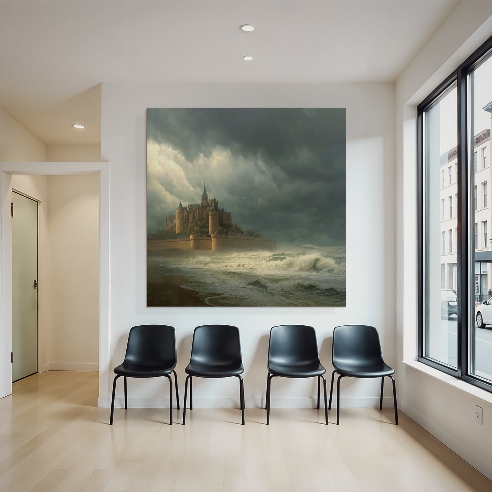 Dramatic Landscape With Castle And Stormy Water