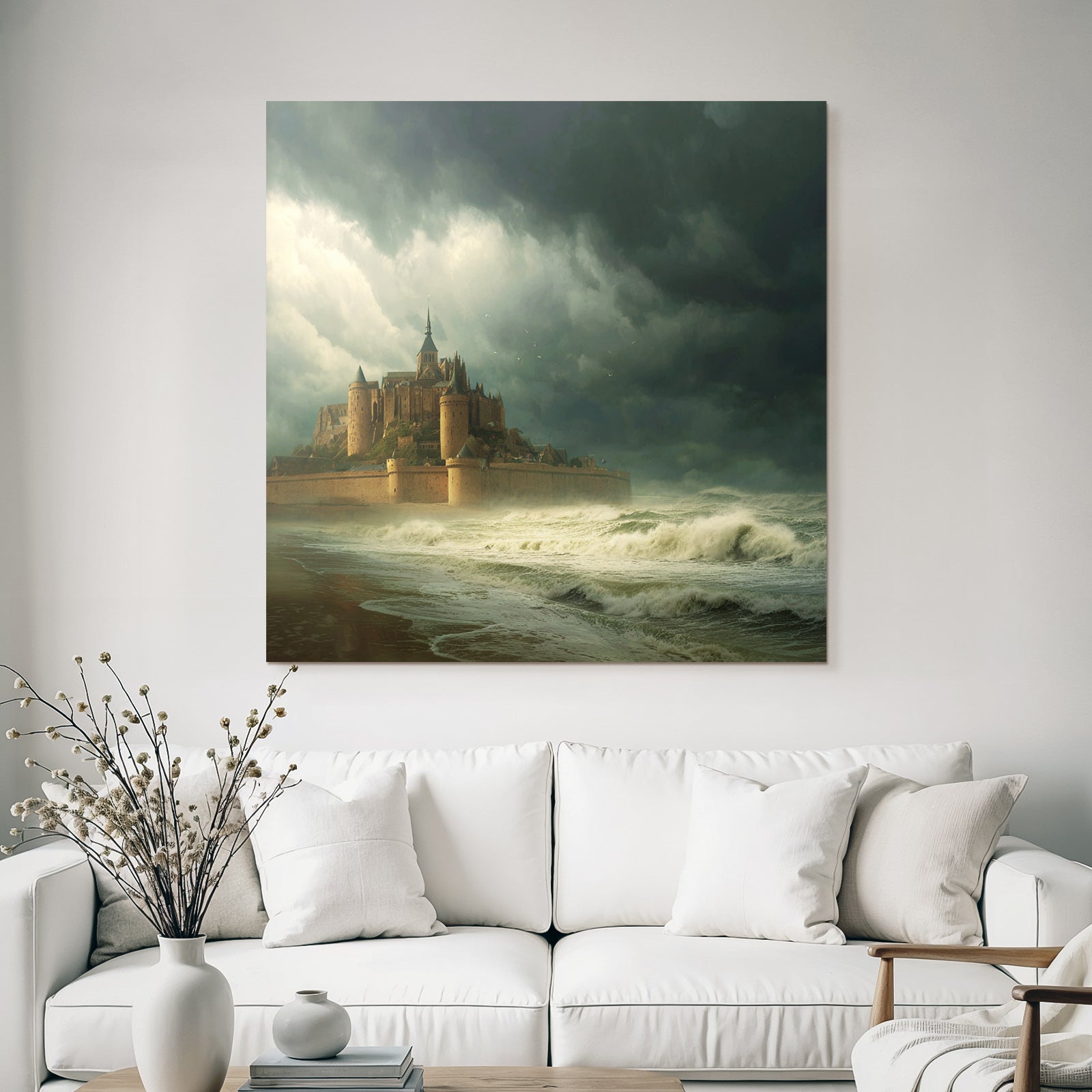 Dramatic Landscape With Castle And Stormy Water
