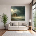 Dramatic Landscape With Castle And Stormy Water
