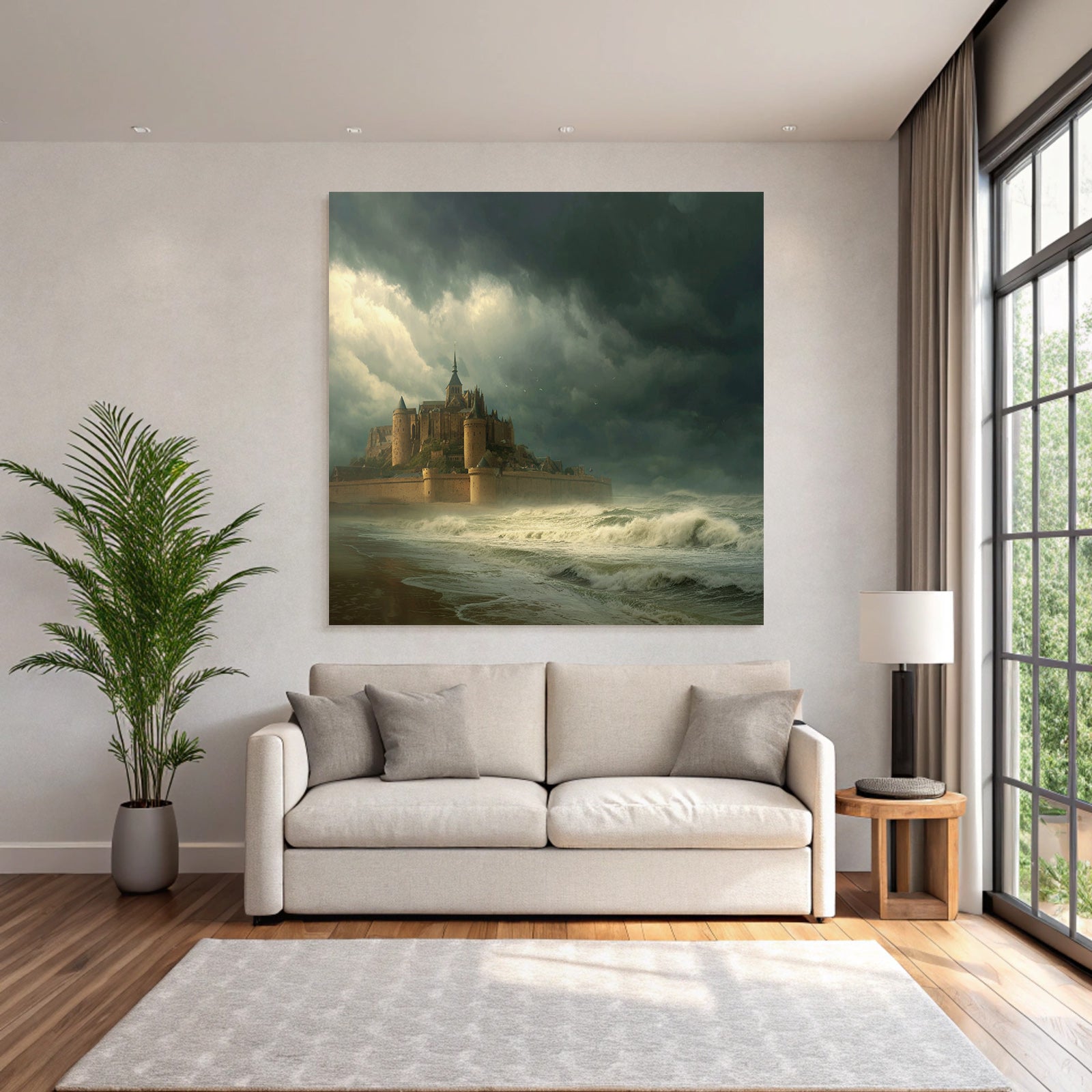Dramatic Landscape With Castle And Stormy Water