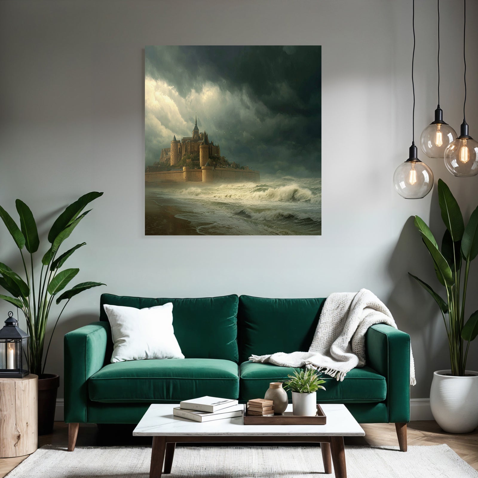 Dramatic Landscape With Castle And Stormy Water