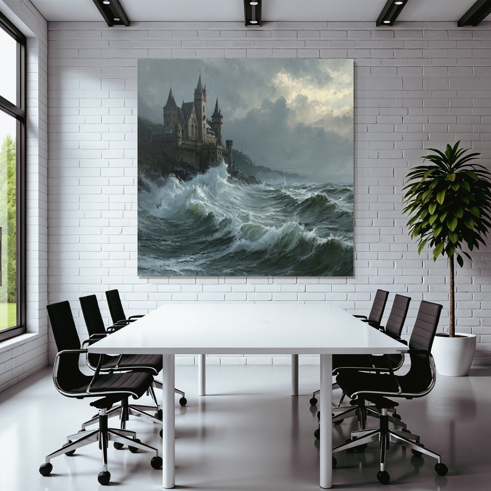 Dramatic Landscape With Castle And Turbulent Waves