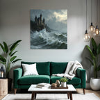 Dramatic Landscape With Castle And Turbulent Waves