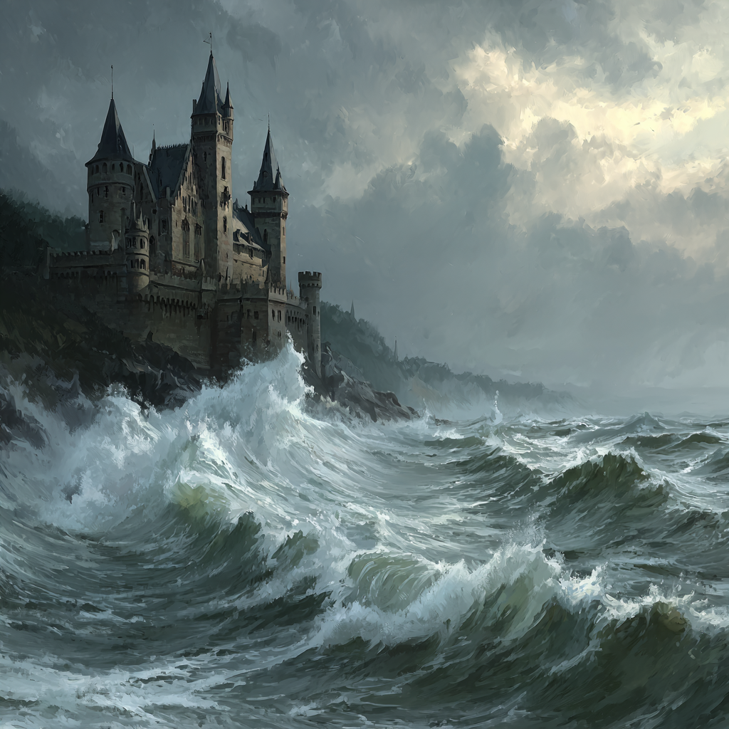 Dramatische Landschaft Mit Castle Und Turbulente Wellen | Scloesser und Burgen | Architektur