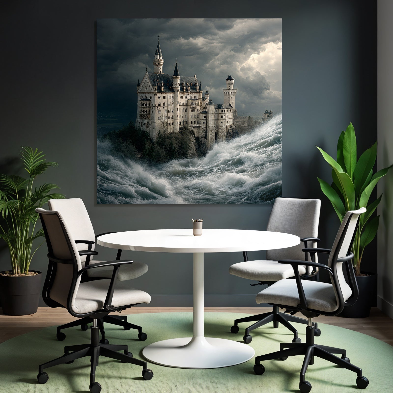Dramatic Castle Scenes Between Waves and Stormy Sky
